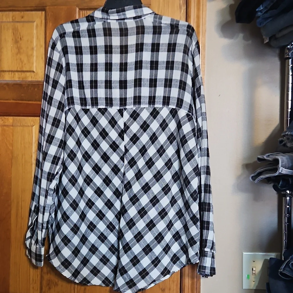 Free People Gauzy Plaid Cutout Shoulder Top